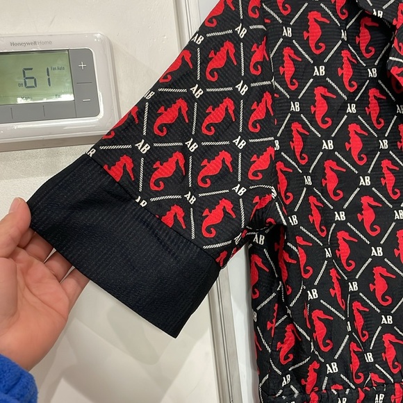 Scotch & Soda Midi Dress Short Sleeves Seahorses Navy Blue Red Waist Tie Size L - Picture 5 of 14